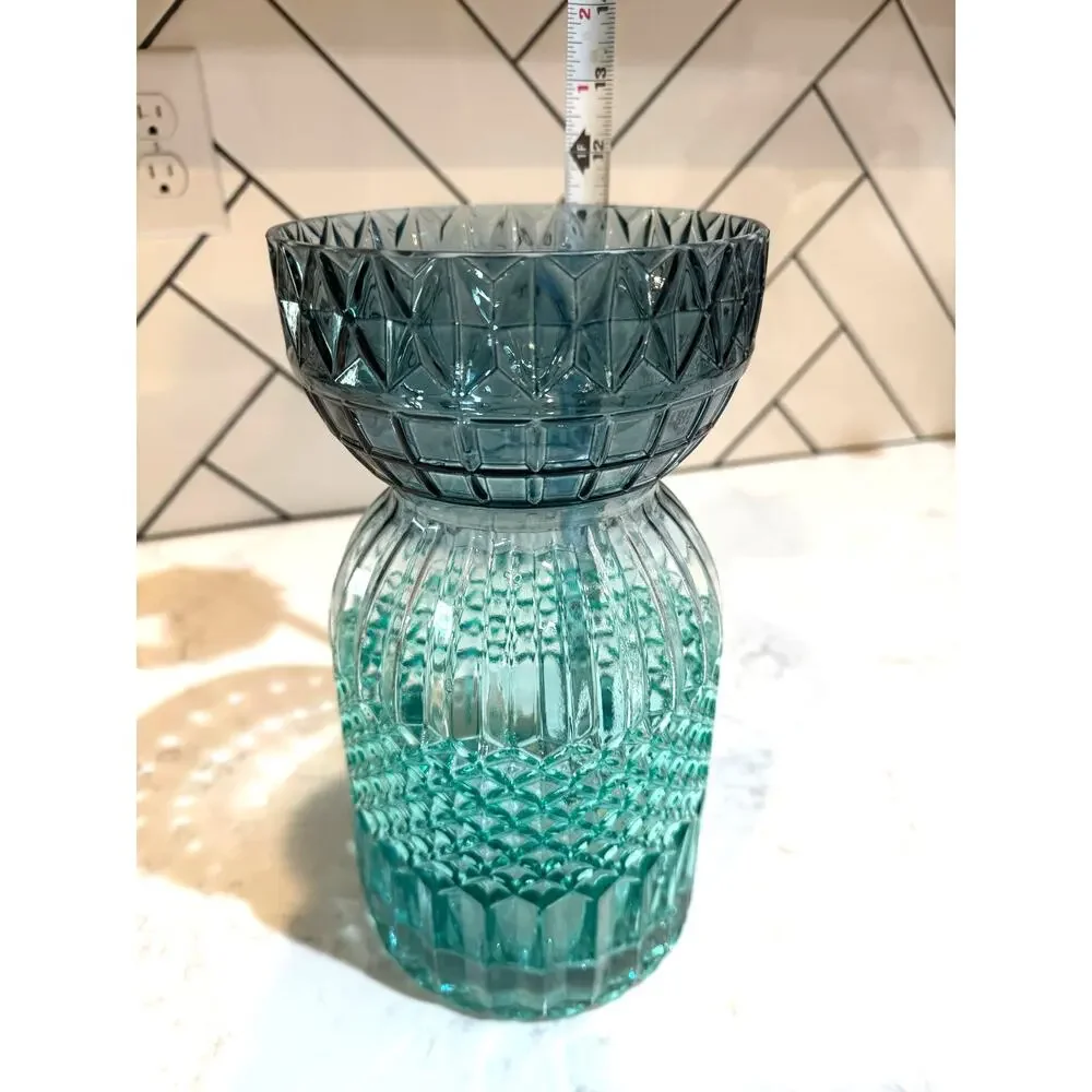 West Elm ombre like teal diamond point pattern vase contemporary spring